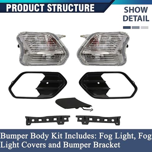 PENSUN Front Bumper Cover Kit for Ford Escape 2017-2019-S SE SEL - Front Bumper Body Kit with Grille, Lower Valance Skid Plate & Fog lights Kit in Saudi Arabia