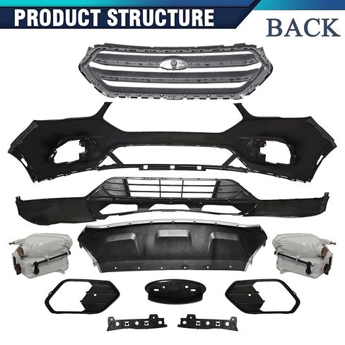 PENSUN Front Bumper Cover Kit for Ford Escape 2017-2019-S SE SEL - Front Bumper Body Kit with Grille, Lower Valance Skid Plate & Fog lights Kit in Saudi Arabia