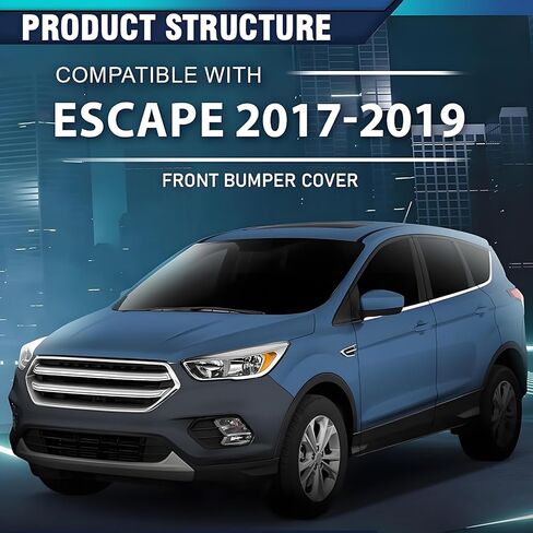 PENSUN Front Bumper Cover Kit for Ford Escape 2017-2019-S SE SEL - Front Bumper Body Kit with Grille, Lower Valance Skid Plate & Fog lights Kit in Saudi Arabia