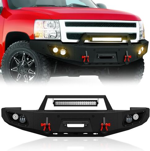 Pickup Truck Rear Step Bumper Compatible with 2007-2013 Chevy Silverado 1500 & GMC Sierra 1500 Equipped with 4 x 18W LED Lights, Sensor Holes, Paintable Armor & D-rings (Textured Black) in Saudi Arabia