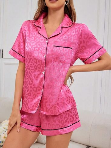 Satin Pajamas Set Women Short Sleeve Pj Sets Button Down Sleepwear Soft in Saudi Arabia