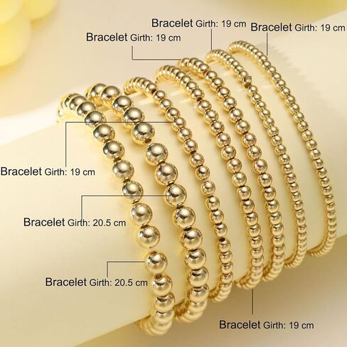 Gold Stacking Beaded Stretch Bracelet Set for Women,7Pcs Simple Gold Round Ball Handmade Beaded Chain Bracelet,Stackable Layered Elastic Bracelet in Saudi Arabia