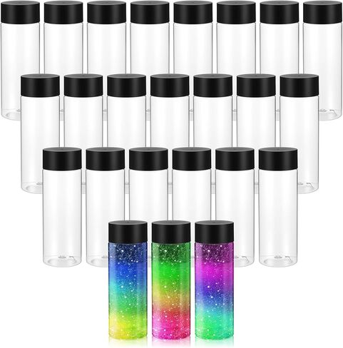 24 Pcs Clear Plastic Bottles Empty Sensory Bottles with Caps PET Plastic Juice Reusable Leakproof Drink Container Bulk for Juice Milk (12 OZ/350 ml, Black Lid) in Saudi Arabia