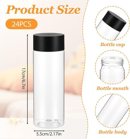 24 Pcs Clear Plastic Bottles Empty Sensory Bottles with Caps PET Plastic Juice Reusable Leakproof Drink Container Bulk for Juice Milk (12 OZ/350 ml, Black Lid) in Saudi Arabia