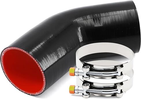 خرطوم سيليكون على شكل كوع 45 درجة، 3 بوصة (76 مم)، مقاس عالمي، أحمر، مقوى بـ 4 طبقات، سمك 5 مم، طول 4 بوصة، أنبوب تبريد داخلي، تشطيب آلي in Kuwait