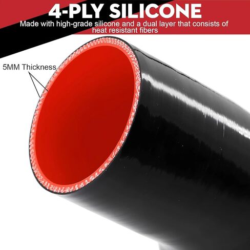 خرطوم سيليكون على شكل كوع 45 درجة، 3 بوصة (76 مم)، مقاس عالمي، أحمر، مقوى بـ 4 طبقات، سمك 5 مم، طول 4 بوصة، أنبوب تبريد داخلي، تشطيب آلي in Kuwait