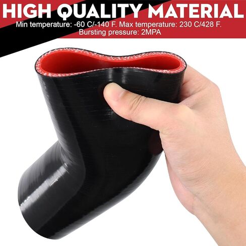 خرطوم سيليكون على شكل كوع 45 درجة، 3 بوصة (76 مم)، مقاس عالمي، أحمر، مقوى بـ 4 طبقات، سمك 5 مم، طول 4 بوصة، أنبوب تبريد داخلي، تشطيب آلي in Kuwait