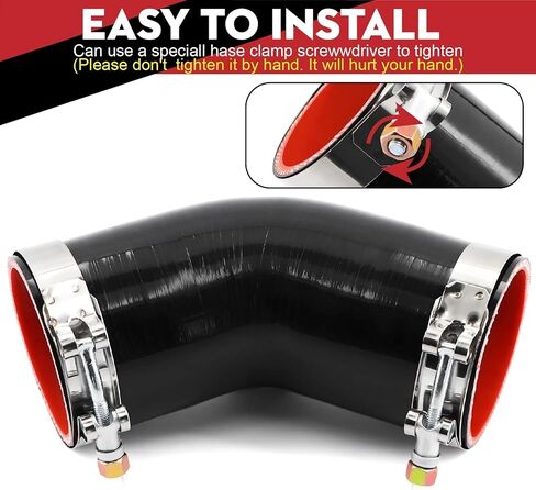 خرطوم سيليكون على شكل كوع 45 درجة، 3 بوصة (76 مم)، مقاس عالمي، أحمر، مقوى بـ 4 طبقات، سمك 5 مم، طول 4 بوصة، أنبوب تبريد داخلي، تشطيب آلي in Kuwait