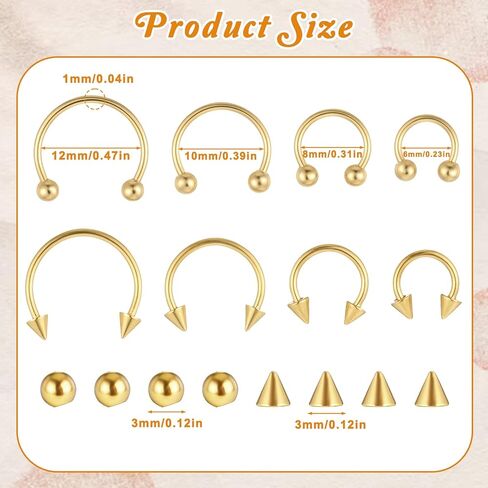 16Gauge Septum Ring, 16PCS Horseshoe Septum Rings Stainless Steel Hinged Clicker Segment Septums Rings Gold Nose Piercing Jewelry Cartilage Helix Tragus Earring Hoop Eyebrow Lip Retainer (6/8/10/12mm) in Saudi Arabia