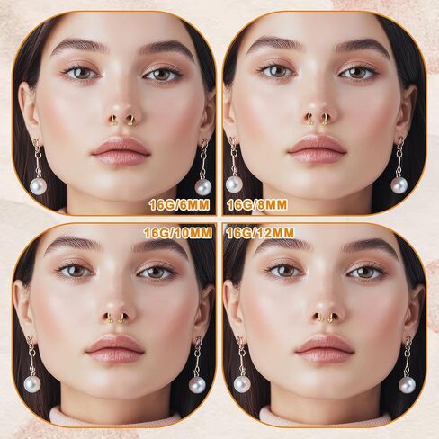 16Gauge Septum Ring, 16PCS Horseshoe Septum Rings Stainless Steel Hinged Clicker Segment Septums Rings Gold Nose Piercing Jewelry Cartilage Helix Tragus Earring Hoop Eyebrow Lip Retainer (6/8/10/12mm) in Saudi Arabia