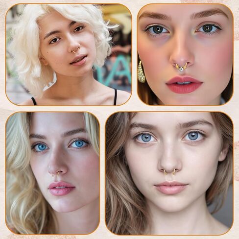 16Gauge Septum Ring, 16PCS Horseshoe Septum Rings Stainless Steel Hinged Clicker Segment Septums Rings Gold Nose Piercing Jewelry Cartilage Helix Tragus Earring Hoop Eyebrow Lip Retainer (6/8/10/12mm) in Saudi Arabia
