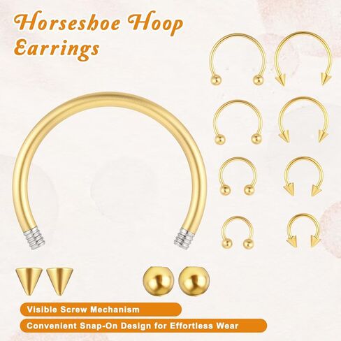 16Gauge Septum Ring, 16PCS Horseshoe Septum Rings Stainless Steel Hinged Clicker Segment Septums Rings Gold Nose Piercing Jewelry Cartilage Helix Tragus Earring Hoop Eyebrow Lip Retainer (6/8/10/12mm) in Saudi Arabia