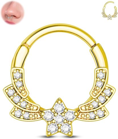 Jewseen Shiny Star Septum Clicker Auricular Cartilage Tragus 16G 8 10mm Surgical Steel Zircon Body Piercing Jewelry in Saudi Arabia