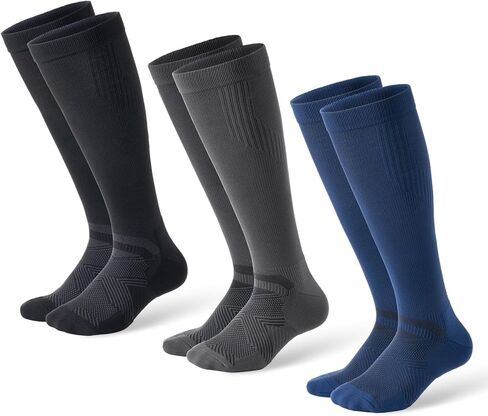 3 Pairs Compression Socks for Women & Men, 15-20mmHg Support for Standing, Running, Nurses, Travel(Unisex) in Kuwait
