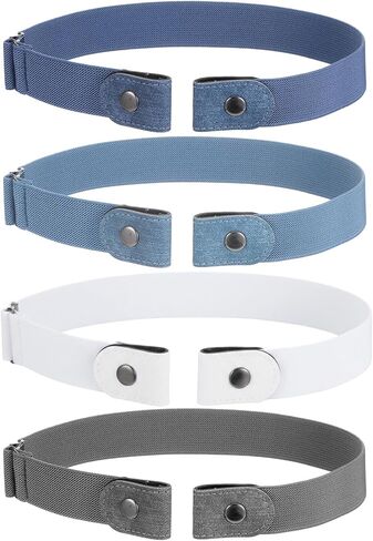 4pcs No Buckle Belt, Elastic Buckle Belt Adjustable Toddler Belts Baby Belts For Girls Boys Toddler Kids (White, Grey, Blue, Blue) in Saudi Arabia