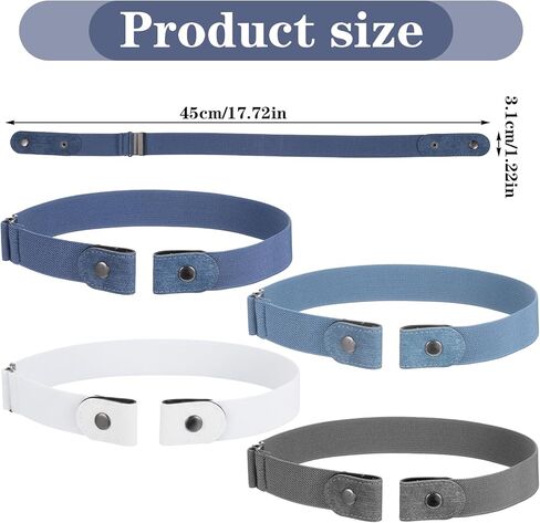 4pcs No Buckle Belt, Elastic Buckle Belt Adjustable Toddler Belts Baby Belts For Girls Boys Toddler Kids (White, Grey, Blue, Blue) in Saudi Arabia