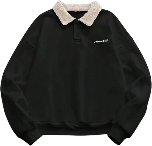 SOLY HUX Men's Letter Embroidery Sweatshirt Long Sleeve Collared Button Pullover Tops Streetwear in Saudi Arabia