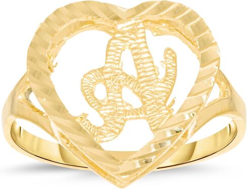 Floreo 10k Yellow Gold 15mm Heart Shape Letters A-Z Initial Ring Size 4-9 in Saudi Arabia