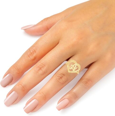 Floreo 10k Yellow Gold 15mm Heart Shape Letters A-Z Initial Ring Size 4-9 in Saudi Arabia