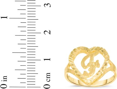 Floreo 10k Yellow Gold 15mm Heart Shape Letters A-Z Initial Ring Size 4-9 in Saudi Arabia