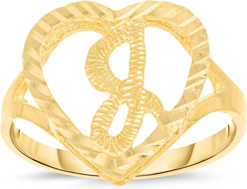 Floreo 10k Yellow Gold 15mm Heart Shape Letters A-Z Initial Ring Size 4-9 in Saudi Arabia