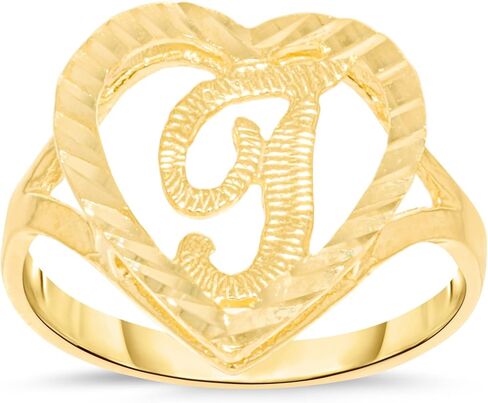 Floreo 10k Yellow Gold 15mm Heart Shape Letters A-Z Initial Ring Size 4-9 in Saudi Arabia