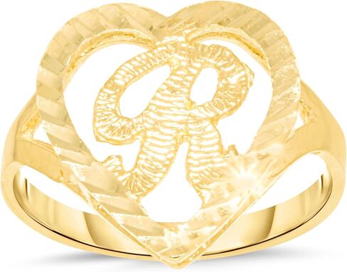 Floreo 10k Yellow Gold 15mm Heart Shape Letters A-Z Initial Ring Size 4-9 in Saudi Arabia