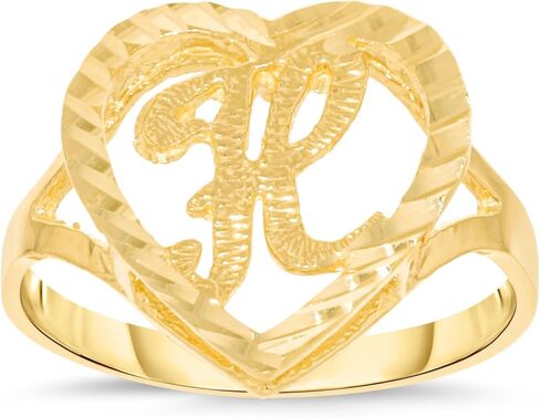Floreo 10k Yellow Gold 15mm Heart Shape Letters A-Z Initial Ring Size 4-9 in Saudi Arabia