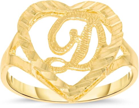 Floreo 10k Yellow Gold 15mm Heart Shape Letters A-Z Initial Ring Size 4-9 in Saudi Arabia
