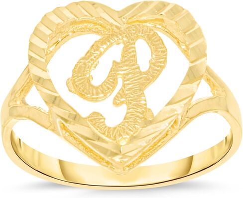 Floreo 10k Yellow Gold 15mm Heart Shape Letters A-Z Initial Ring Size 4-9 in Saudi Arabia