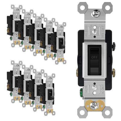 ECOELER 3Way Toggle Light Switch، قطب واحد أو ثلاثة اتجاهات في استبدال مفتاح التشغيل / الإيقاف على الحائط، 120/277 فولت، التأريض الذاتي، قاطع تيار متردد مؤطر للسكن والتجاري، أبيض، 10 عبوات in Kuwait