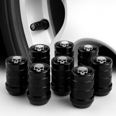 8PCS Skull Tire Valve Stem Caps, Universal Aluminum Alloy Skeleton Valve Caps with Rubber Seals, Compatible with Cars, Trucks, SUVs, Motorcycles, and Bicycles in Saudi Arabia