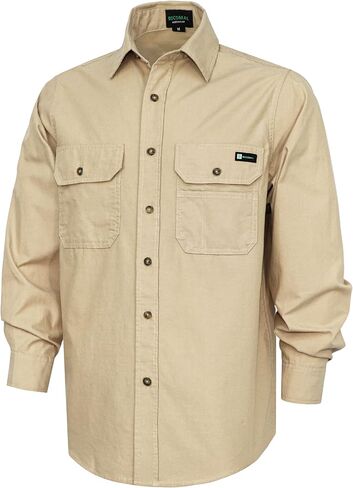 BOCOMAL Men's Work Shirts Button Down Long Sleeve Relaxed Fit - Lightweight 100% Cotton Chambray, EX-Soft, Utility Pockets in Saudi Arabia