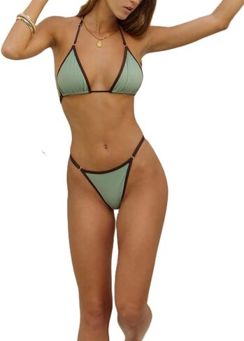 Mxiqqpltky Womens Two Piece Swimsuit Y2K Bathing Suits Adjustable Halter String Triangle Top Thong Sexy Bikini Sets Swimwear in Saudi Arabia