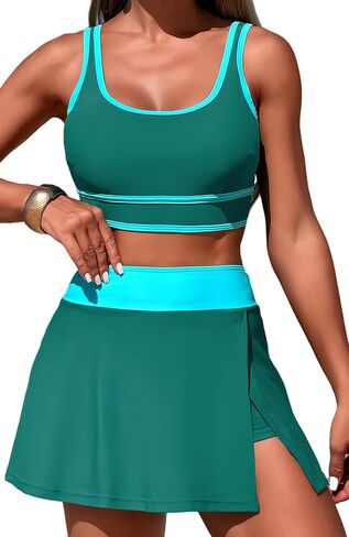 FEOYA Women's Two Piece Swimsuit High Waisted Bikini Sets Swim Skirt Color Block Tummy Control Bathing Suits 2025 in Saudi Arabia