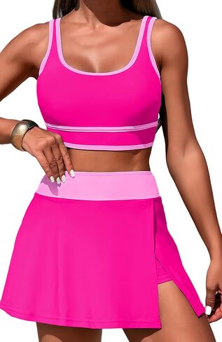 FEOYA Women's Two Piece Swimsuit High Waisted Bikini Sets Swim Skirt Color Block Tummy Control Bathing Suits 2025 in Saudi Arabia