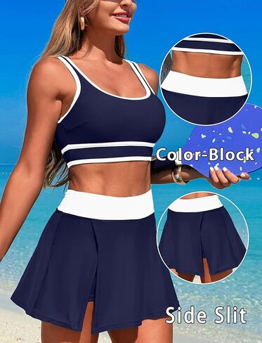 FEOYA Women's Two Piece Swimsuit High Waisted Bikini Sets Swim Skirt Color Block Tummy Control Bathing Suits 2025 in Saudi Arabia