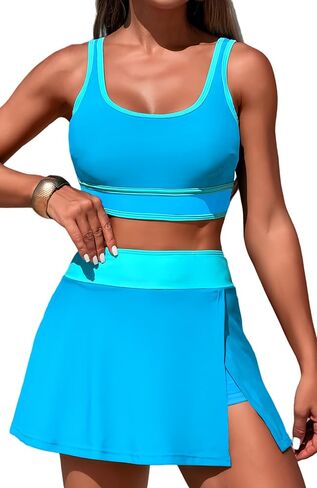 FEOYA Women's Two Piece Swimsuit High Waisted Bikini Sets Swim Skirt Color Block Tummy Control Bathing Suits 2025 in Saudi Arabia