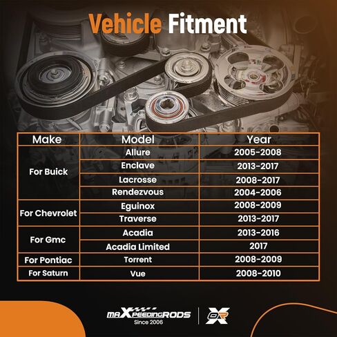 maxpeedingrods محرك حزام الموتر المهمل بكرة حزام السربنتين لرام 1500 C/V دودج جراند كارافان تشارجر دورانجو كرايسلر 200 300 تاون آند كانتري جيرني 39282 (12610680 جي إم سي أكاديا 2013-2016) in Saudi Arabia