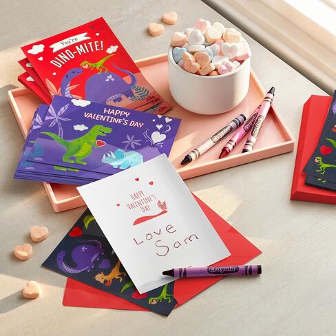 Hallmark Valentine's Day Cards and Stickers for Kids School, Dinosaur (24 Classroom Valentines with Envelopes) in Saudi Arabia