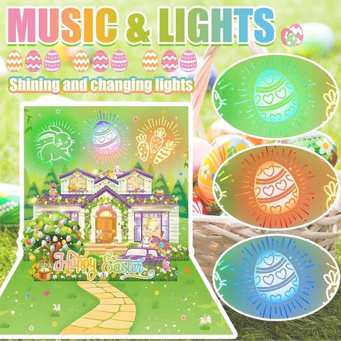 Easter Card, firework light and music for Pop Up Card, easter Greeting Cards with Envelope, Funny Easter gift For Family, Friend, Kids in Kuwait