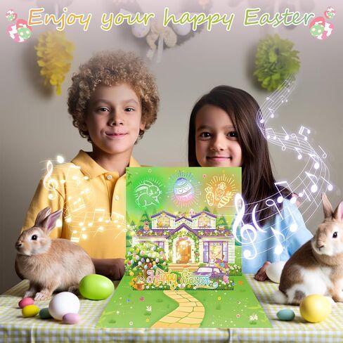 Easter Card, firework light and music for Pop Up Card, easter Greeting Cards with Envelope, Funny Easter gift For Family, Friend, Kids in Kuwait