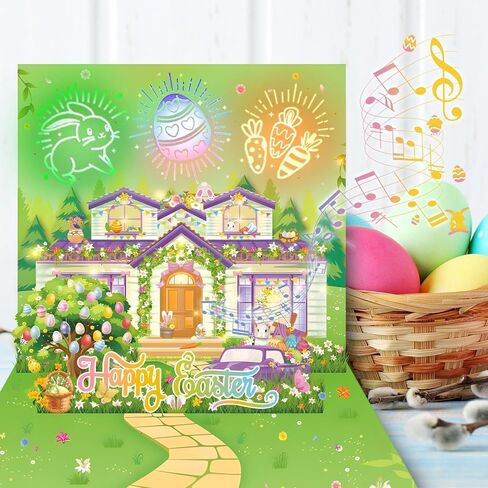 Easter Card, firework light and music for Pop Up Card, easter Greeting Cards with Envelope, Funny Easter gift For Family, Friend, Kids in Kuwait