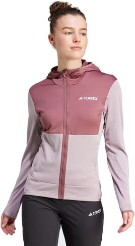 سترة بغطاء للرأس من الصوف الخفيف للنساء من adidas Terrex Xperior، باللون العنابي/التين المفضل in Kuwait