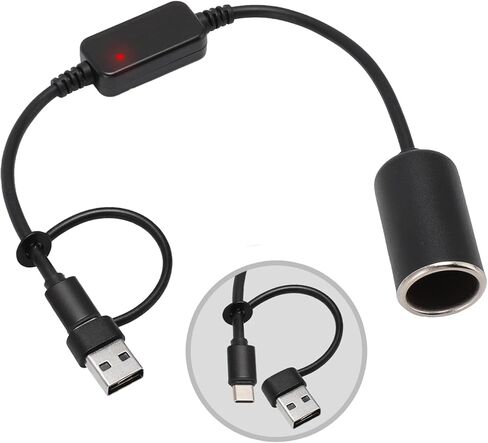 USB to Cigarette Lighter Adapter, 35cm Cable, USB A & C Input 5V, 12V Car Cigarette Lighter Socket Output, Power Converter for Dash Cam, GPS, LED Lights& More in Saudi Arabia