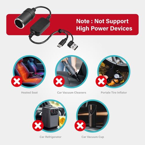 USB to Cigarette Lighter Adapter, 35cm Cable, USB A & C Input 5V, 12V Car Cigarette Lighter Socket Output, Power Converter for Dash Cam, GPS, LED Lights& More in Saudi Arabia
