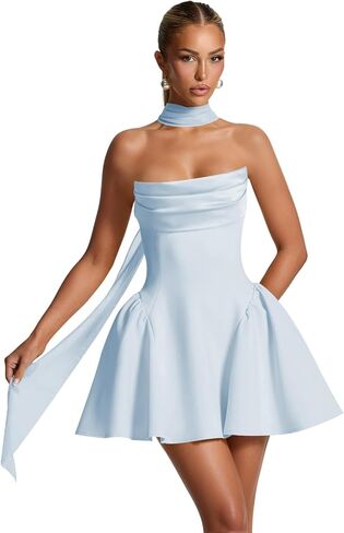 Satin Homecoming Dresses with Scarf for Teens 2025 Strapless Corset Puffy Short Prom Cocktail Dresses LIN018 in Saudi Arabia