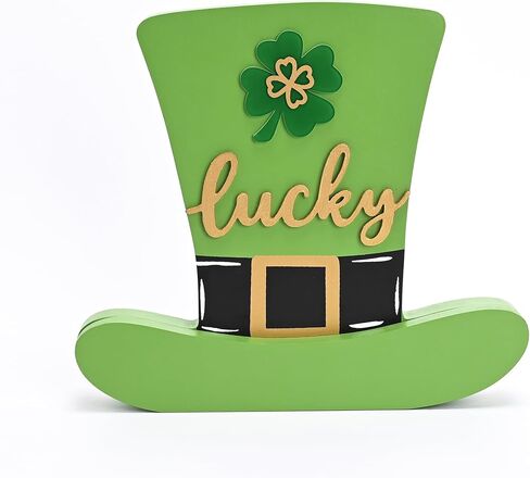 Valery Madelyn St Patrick's Day Decorations for Table, Wooden St Patrick's Day Hat Decorations, Leprechaun Hat Table Centerpieces for Shelf Tiered Tray Desk Home Office with Clover, 6 inch in Saudi Arabia