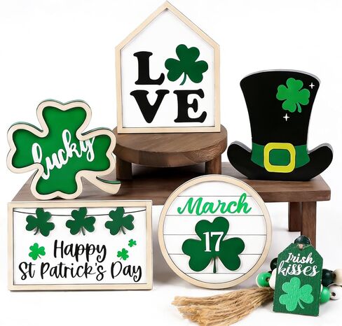 DIYDEC 6Pcs St.Patrick's Day Table Decoration Luck Shamrocks Wooden Signs Irish Decor Rustic St. Patrick Tiered Tray Decor Happy St.Patrick's Day Centerpiece Sign for Home Table Shelf Party Decor in Saudi Arabia