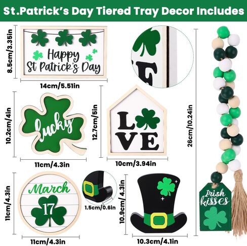 DIYDEC 6Pcs St.Patrick's Day Table Decoration Luck Shamrocks Wooden Signs Irish Decor Rustic St. Patrick Tiered Tray Decor Happy St.Patrick's Day Centerpiece Sign for Home Table Shelf Party Decor in Saudi Arabia